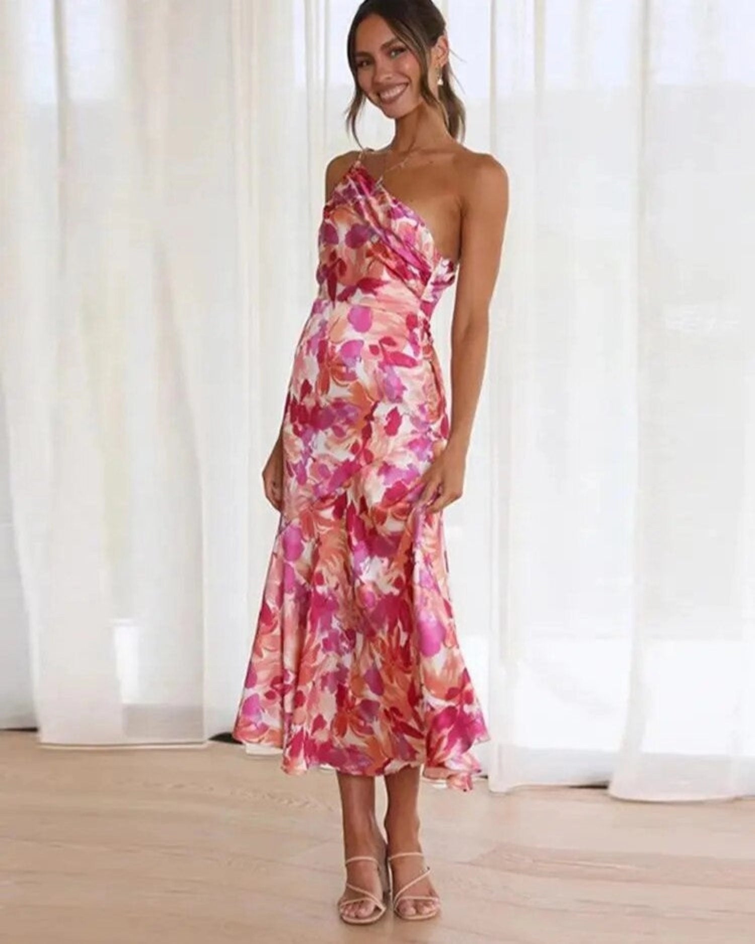 Audrey - Maxi Asymmetric Dress with Floral Print