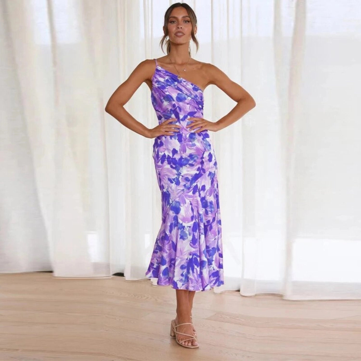Audrey - Maxi Asymmetric Dress with Floral Print