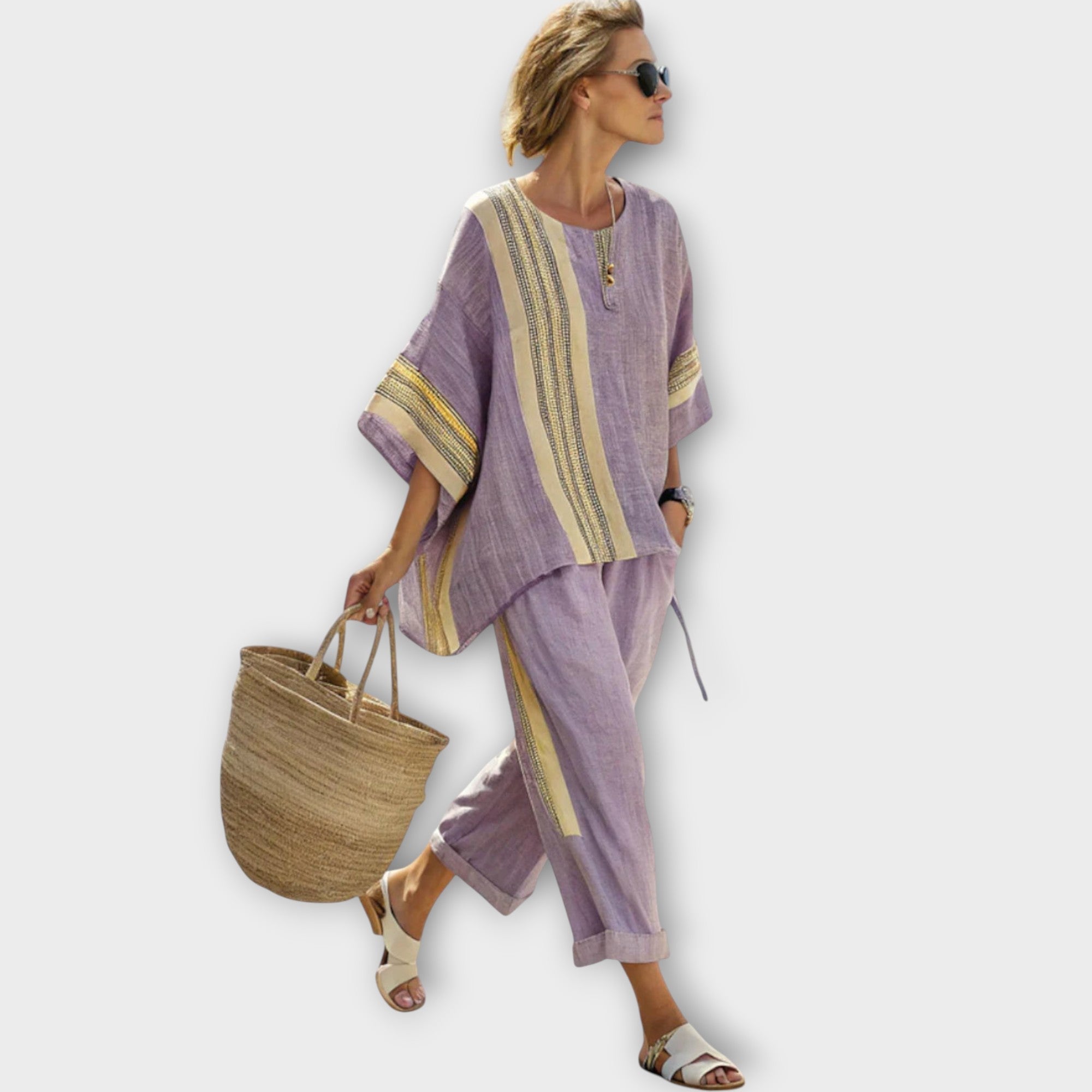 Anila - Elegant Two Piece Set with Striped Design