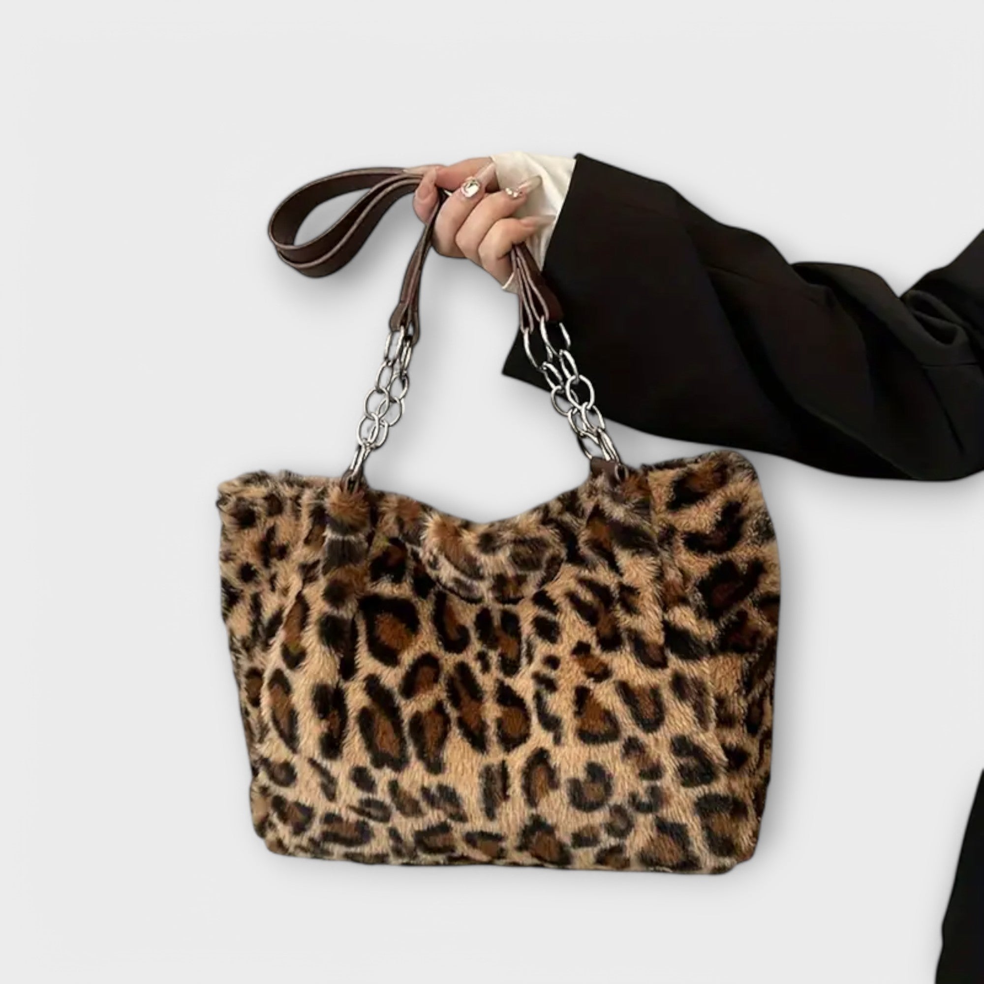 Bella - Trendy Leopard Print-Inspired Tote in Soft Faux Fur