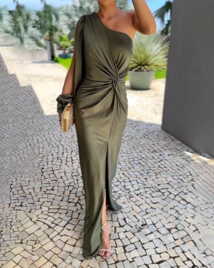 Claire - Draped Dress with Off-Shoulder Sleeves