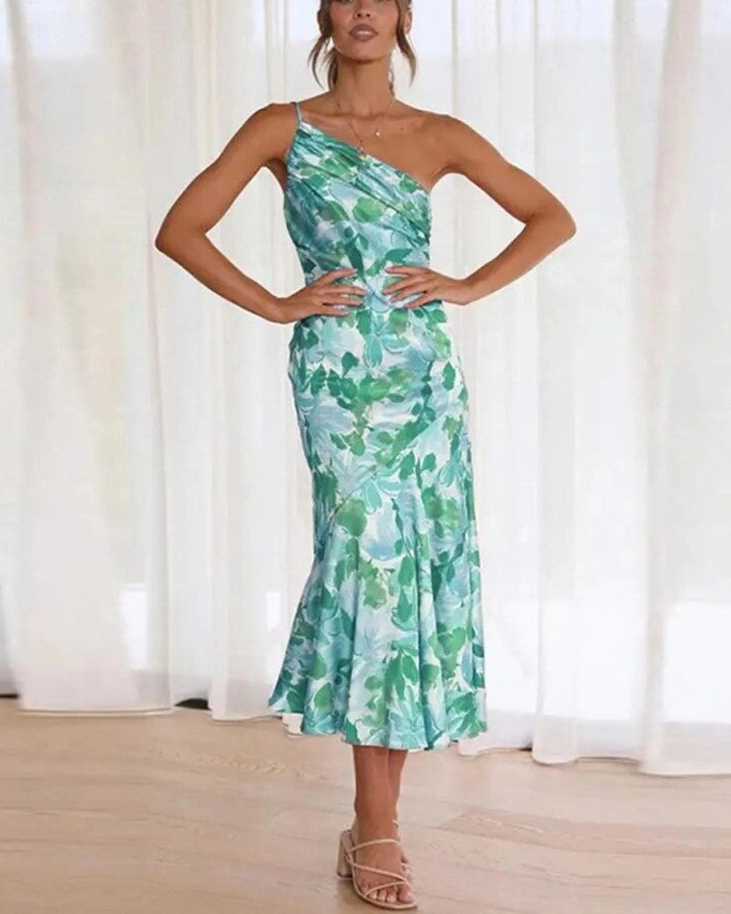 Audrey - Maxi Asymmetric Dress with Floral Print