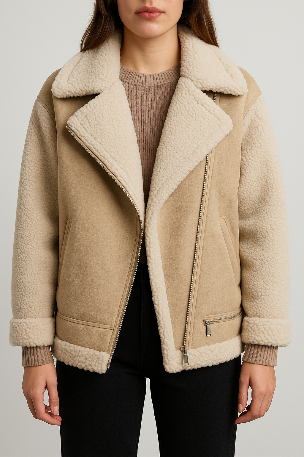 Brielle - Stylish Faux Shearling Zip-Up Jacket for a Chic Look