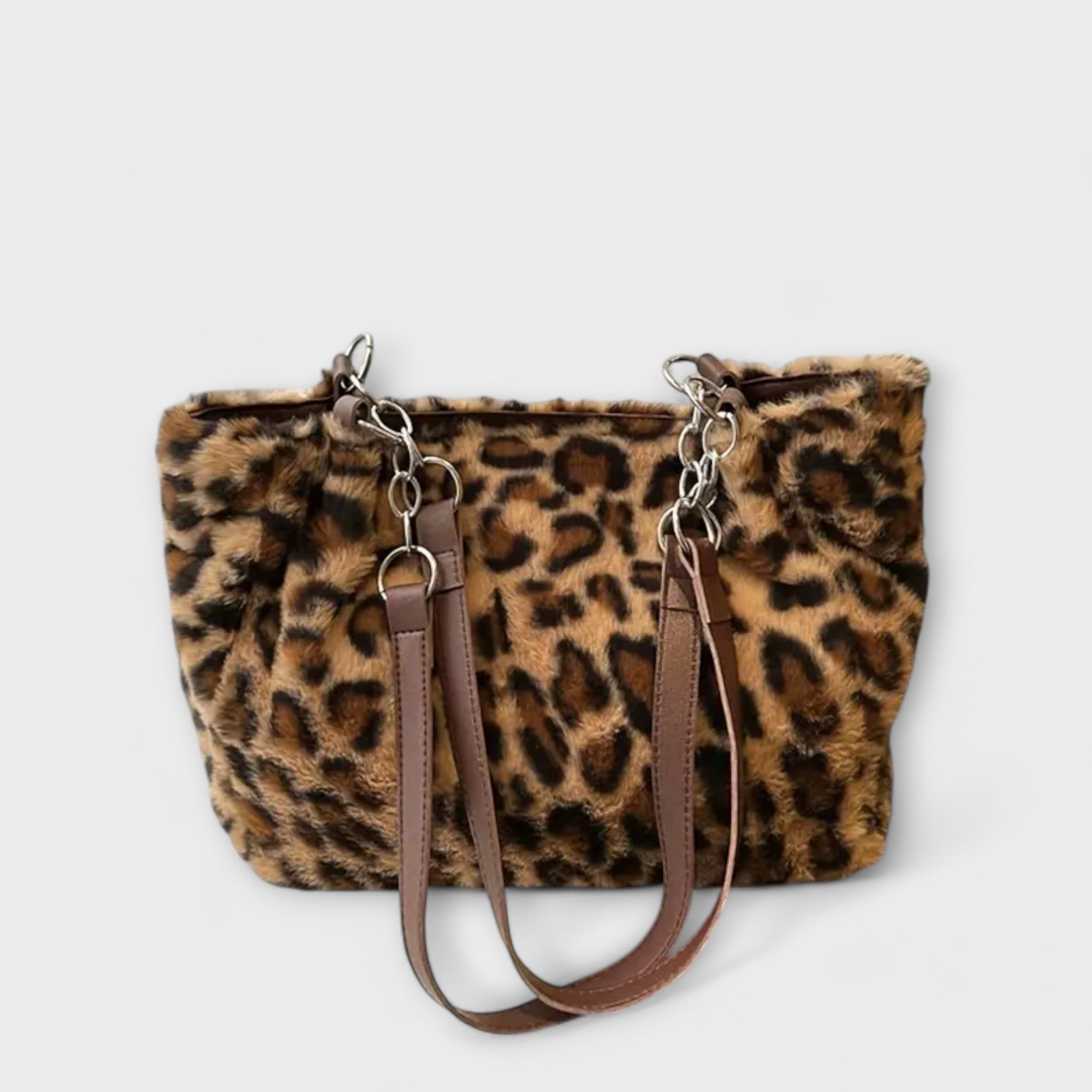 Bella - Trendy Leopard Print-Inspired Tote in Soft Faux Fur